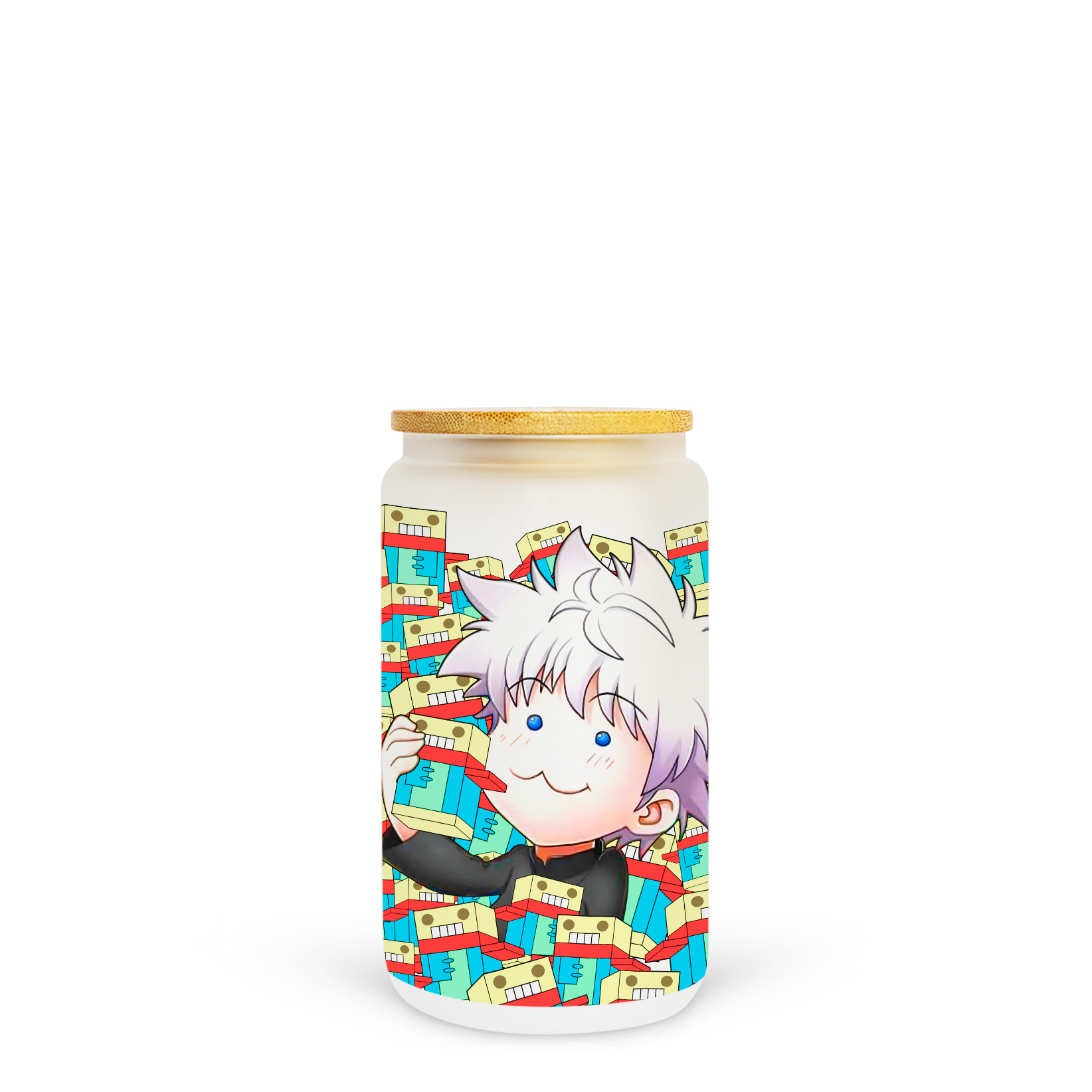 16oz Glass Cup/ Anime Inspired Glass Cup/ SG / Glass Cup with Lid/ Anime Cup